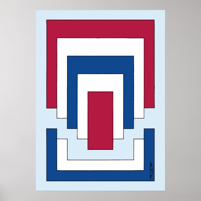 Poster Rectangle Abstrait en rouge, blanc et bleu (Devant)