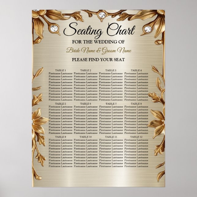 Poster Rectangle Orné Or mariage Fleurs Dimonées brillant (Devant)