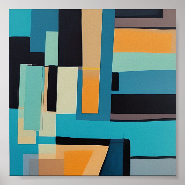 Poster Rectangles abstraits bleus et orange (Devant)