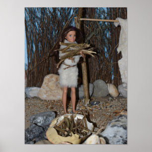 Poster Récupération du bois pour le feu.