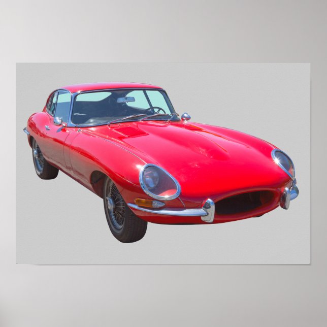 Poster Red 1964 Jaguar XKE Antique Sports Car (Devant)
