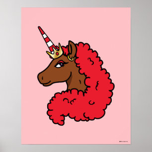 Poster Red Afro Unicorn