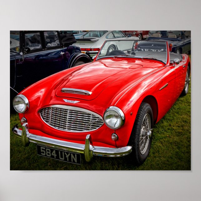 Poster Red Austin Healey 3000 voiture de sport classique (Devant)