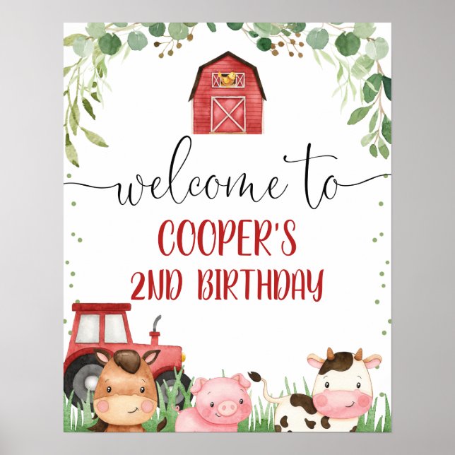 Poster Red Barn Foliage Ferme Animaux d'anniversaire Bien (Devant)