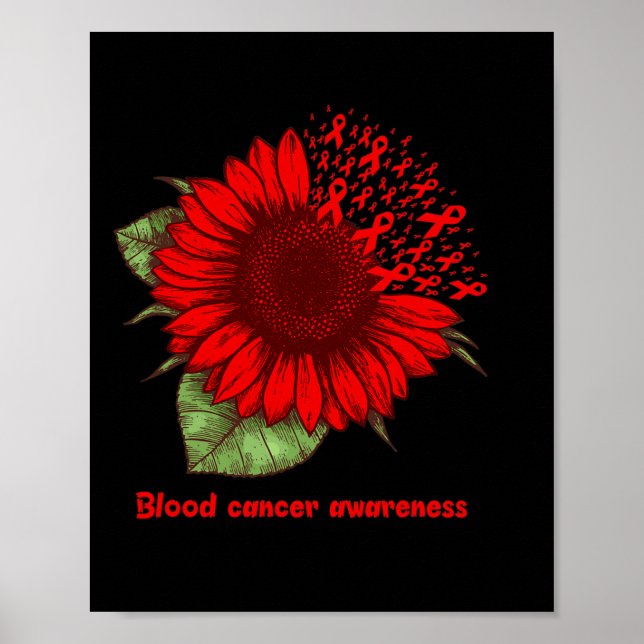 Poster Red Blood Cancer Awareness Sunflower Gift Warrior  (Devant)