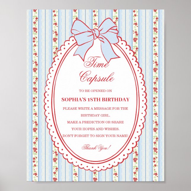 Poster Red & Blue Vintage Fancy Floral Time Capsule Game (Devant)