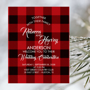 Poster red buffalo plaid rustic winter wedding welcome