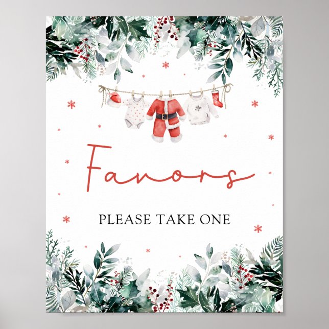 Poster Red Christmas Winter mignonne Père Noël Baby showe (Devant)