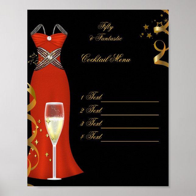 Poster Red Cocktail Menü Canvas Print (Vorne)