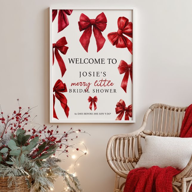 Poster Red Coquette Bows Christmas Winter Bridal Welcome (Red Coquette Bows Christmas Winter Bridal Welcome Poster)