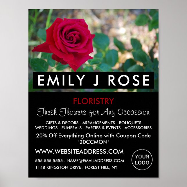 Poster Red Crimson Rose, Floristry Publicité (Devant)