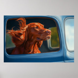 Poster Red Dog Profitant Pittoresque Voiture Ride Art Imp