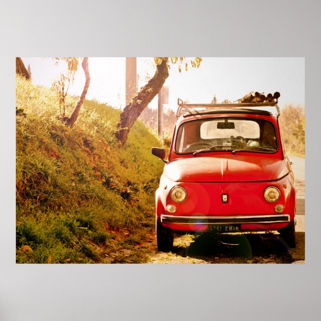 Poster Red Fiat 500, Cinquecento, en Italie (Devant)