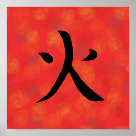 Poster Red Fire Kanji Japanese Calligraphy