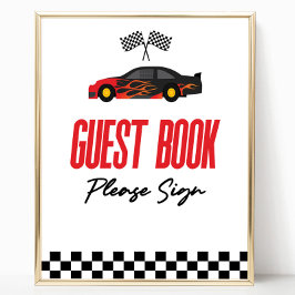 Poster Red Flame Race Voiture Invité Livre Party Signal