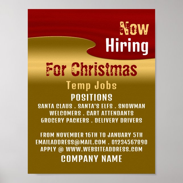 Poster Red & Gold, Recrutement saisonnier Publicité (Devant)