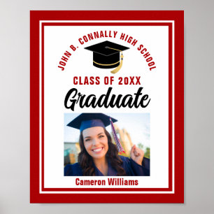 Poster Red Graduation Personnalisée Graduate Photo Party