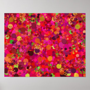 Poster Red Green Gold et points roses Motif coloré