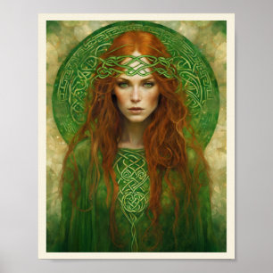 Poster Red Hair Celtic Knot Headband Art Nouveau Femme
