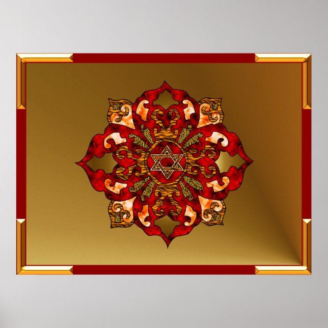 Poster Red Hanoukka Mandala (Devant)