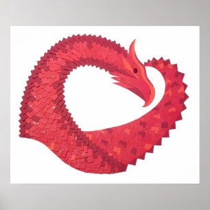 Poster Red heart dragon on white