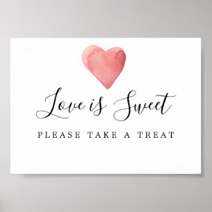 Poster Red Heart Love is Sweet Mariage Dessert Bar Sign