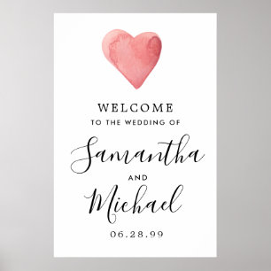 Poster Red Heart Modern Bienvenue à notre signe Mariage
