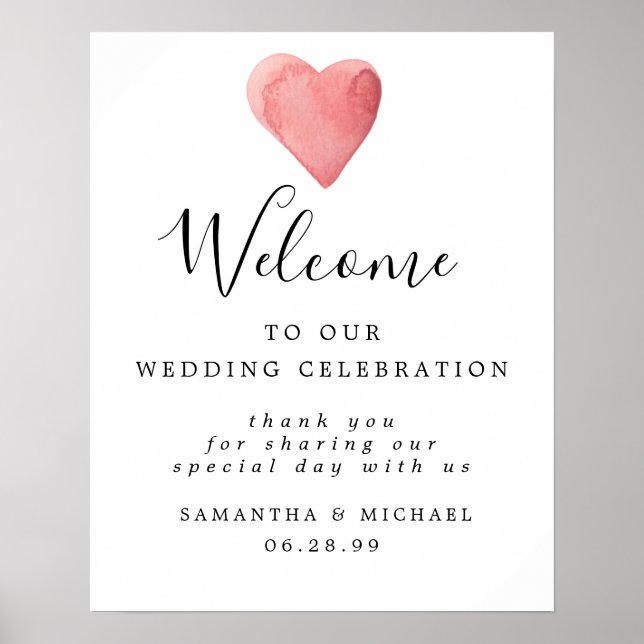 Poster Red Heart Modern Bienvenue à notre signe Mariage (Devant)