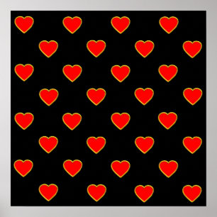 Poster Red Hearts on a Black Background