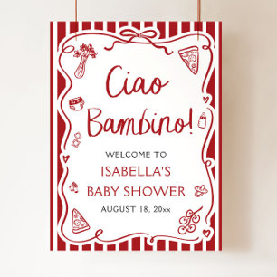 Poster Red Italian Cute Ciao Bambino Baby shower Bienvenu