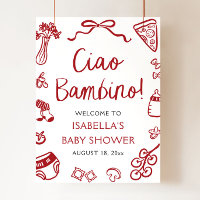 Red Italian Cute Ciao Bambino Baby shower Bienvenu