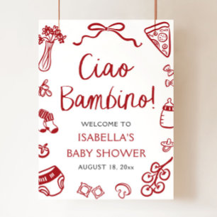 Poster Red Italian Cute Ciao Bambino Baby shower Bienvenu