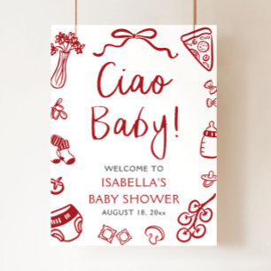 Poster Red Italian Pizza Ciao Baby Baby shower Bienvenue
