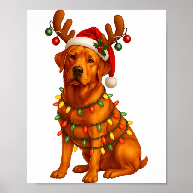 Poster Red Lab Christmas Tree Light Pajama Labrador Dog L (Devant)