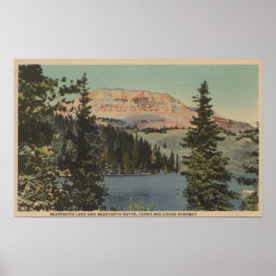 Poster Red Lodge, MT - Vue sur le lac Beartooth & Butte