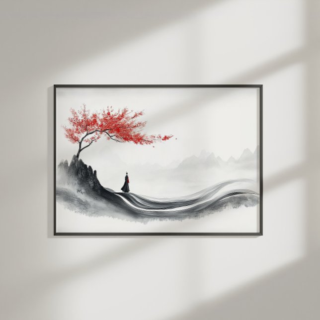 Poster Red Maple Ink Zen Minimalist Wall Art (Créateur téléchargé)