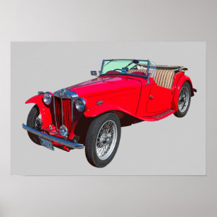 Poster Red MG Convertible Antique Sportscar