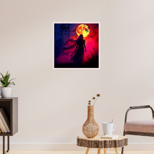 Poster Red Moon Shadow Woman Conception de mystère