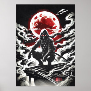 Poster Red Moon Shinobi - Tatouage d'anime japonais Art N