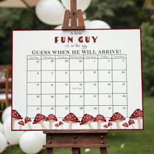 Poster Red Musroom Fun Guy Baby shower Date d'échéance Ca
