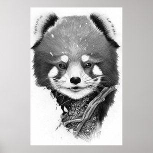 Poster Red Panda Animal Wild Nature Illustration Line Art
