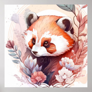 Poster Red Panda Portrait Animal Peinture Forêt faunique