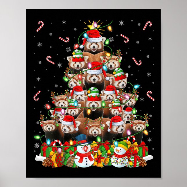 Poster Red Panda Xmas Lighting Tree Santa Red Panda Chris (Devant)