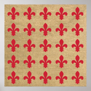 Poster Red Parisien Moods Fleur de Lys Motif