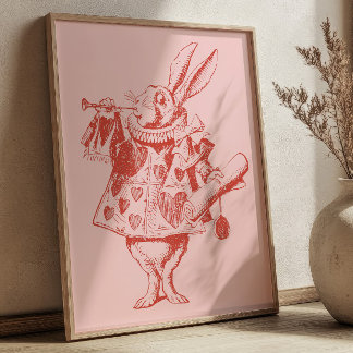 Poster Red& Pink Storybook Vintage Rabbit Illustration