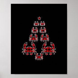 Poster Red Plaid Buffalo Crab Christmas Tree Pajamas Xmas