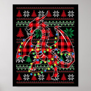 Poster Red Plaid Dragon lumières de Noël laid Noël S