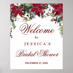 Poster Red Poinsettia Floral Chic Fête des mariées Bienve