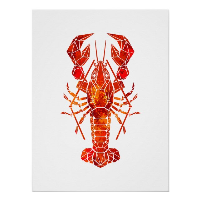 Poster Red polygonal lobster (Devant)
