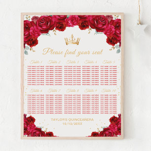 Poster Red Princess Quinceañera 10 Table Seating Chart